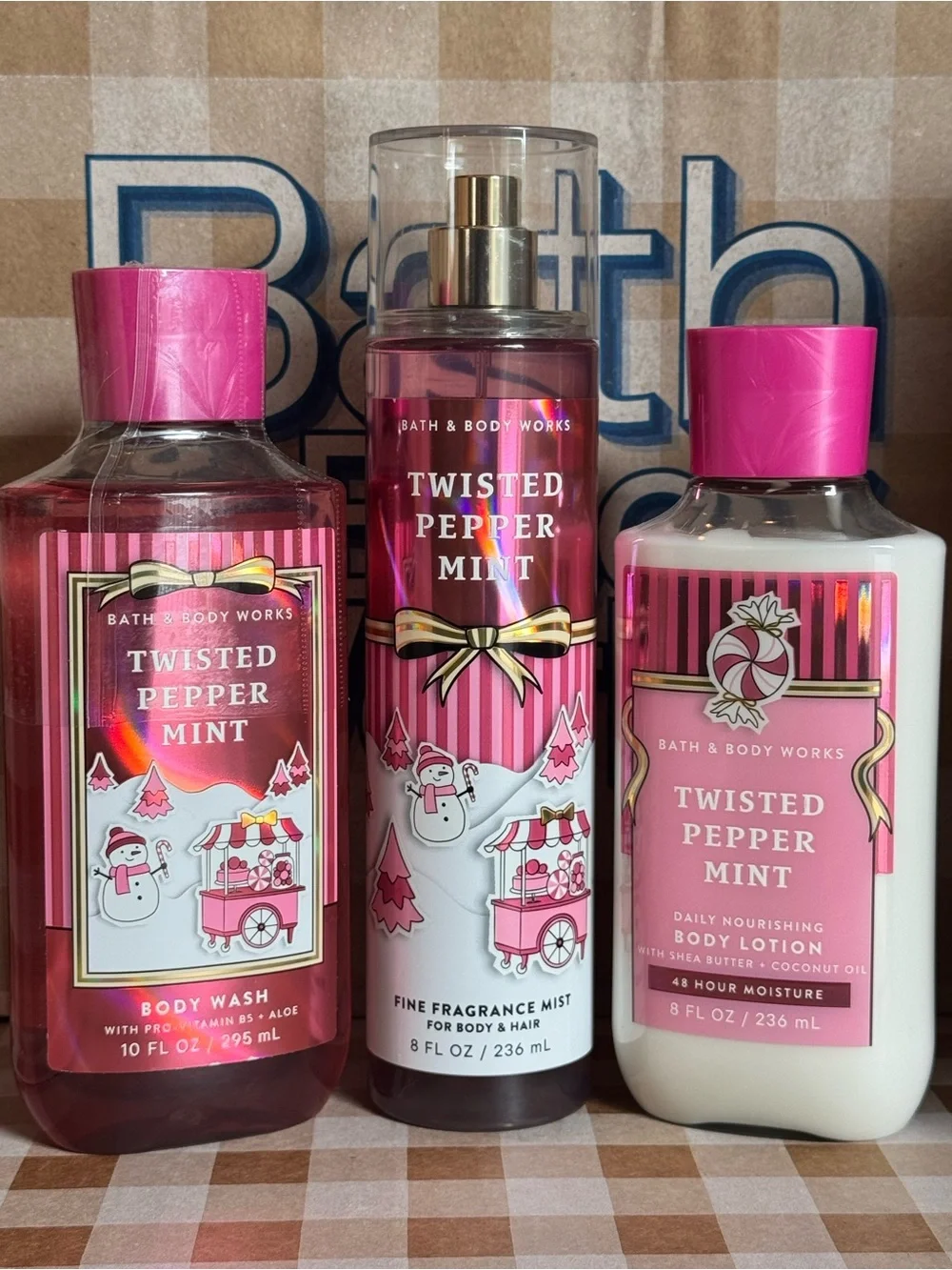 NEW B&BW Twisted Peppermint Fragrance, Body Lotion, Body Wash Bundle